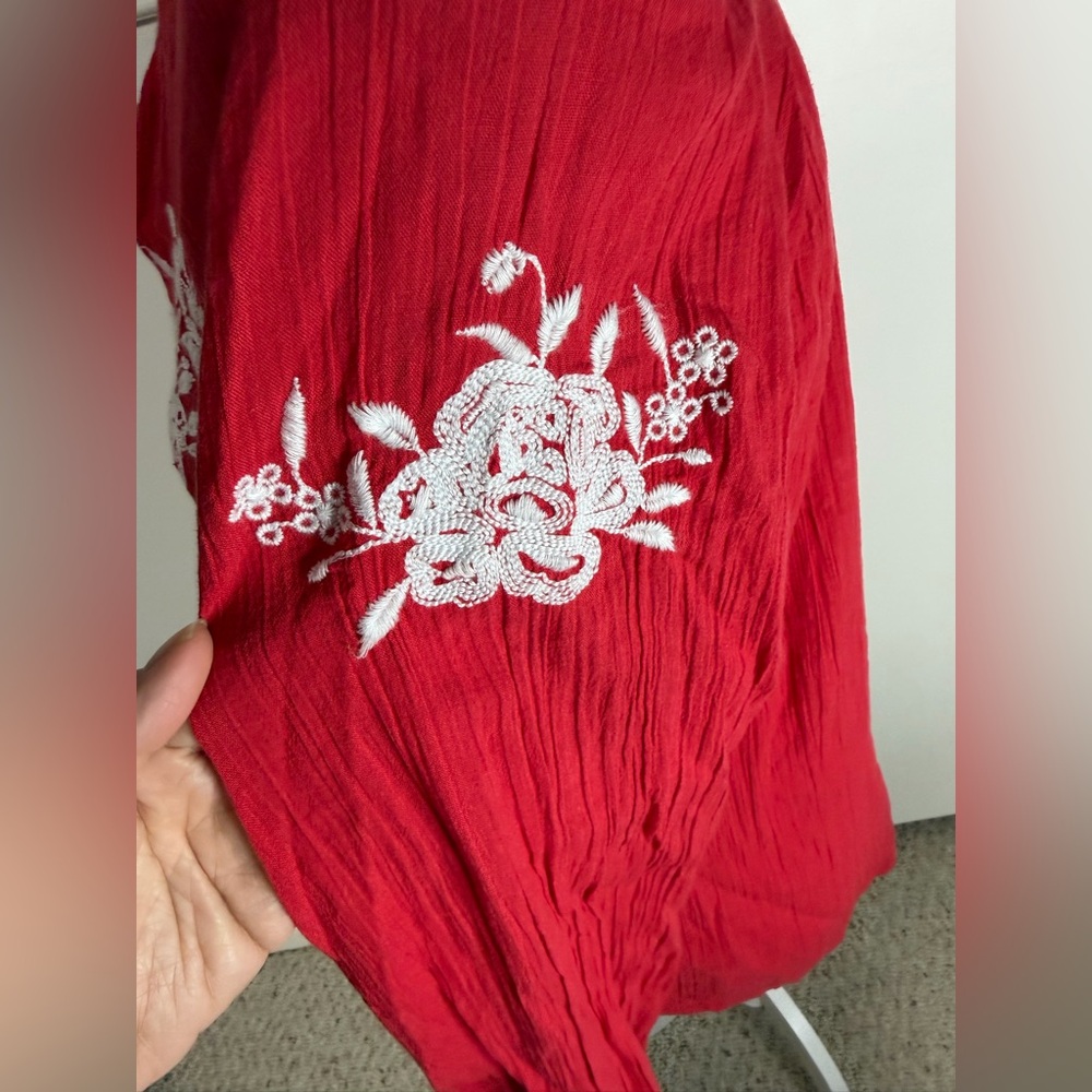 Talbots CRINKLE GAUZE EMBROIDERED POPOVER Red size M - Picture 7 of 11